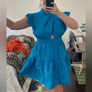 Bright Blue Ruffle Sleeve Tiered Dress
